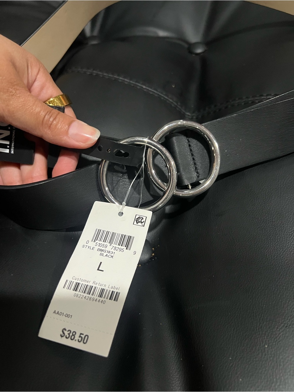 INC International Concepts Black Double-Ring Leather Belt
